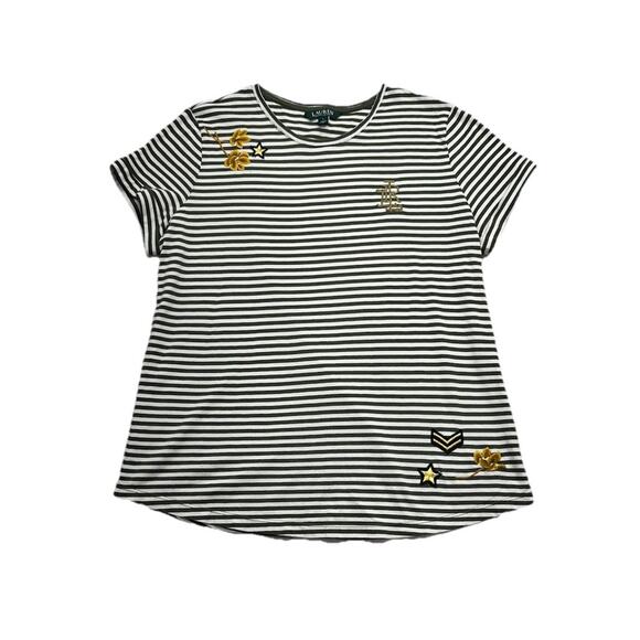 Lauren Ralph Lauren Tops - Lauren Ralph Lauren Women Large Shirt Stripe Green Cotton Modal Military Support